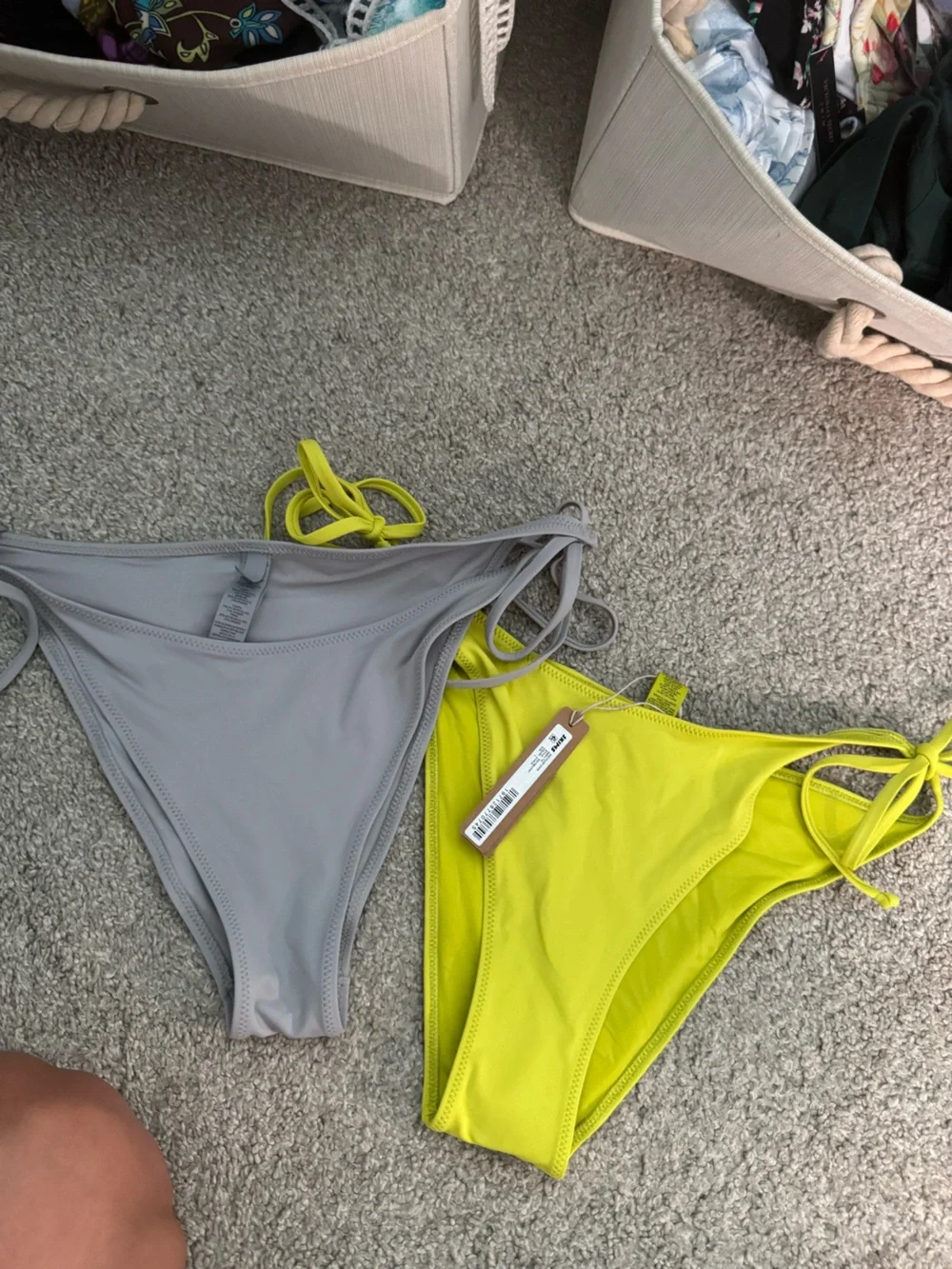 SKIMS Two-Piece Bikini Bottoms in Light Gray and Neon Yellow